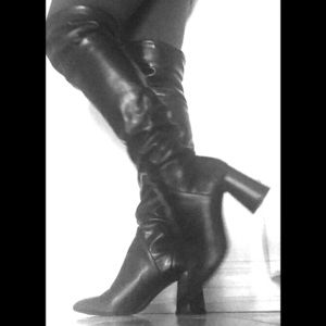 Black over the knee boots from zara